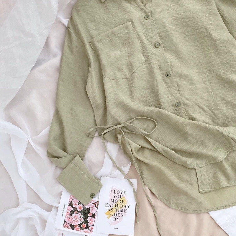 Set áo sơ mi xanh thắt nơ hông + quần trắng chị LNĐ [Nhớ đọc số đó nha ❤️]
