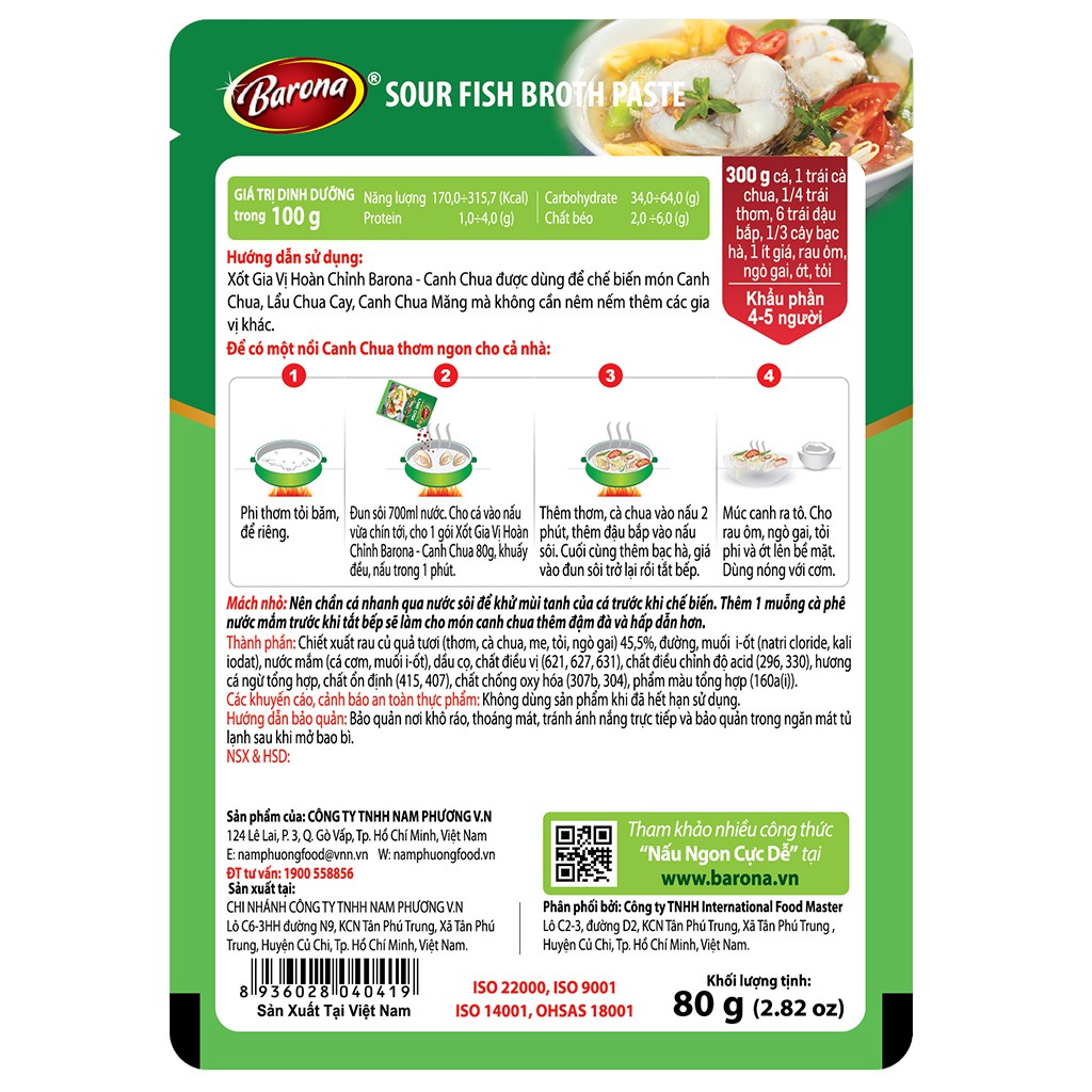 Xốt Gia Vị Hoàn Chỉnh BARONA - Canh chua 80g | BigBuy360 - bigbuy360.vn
