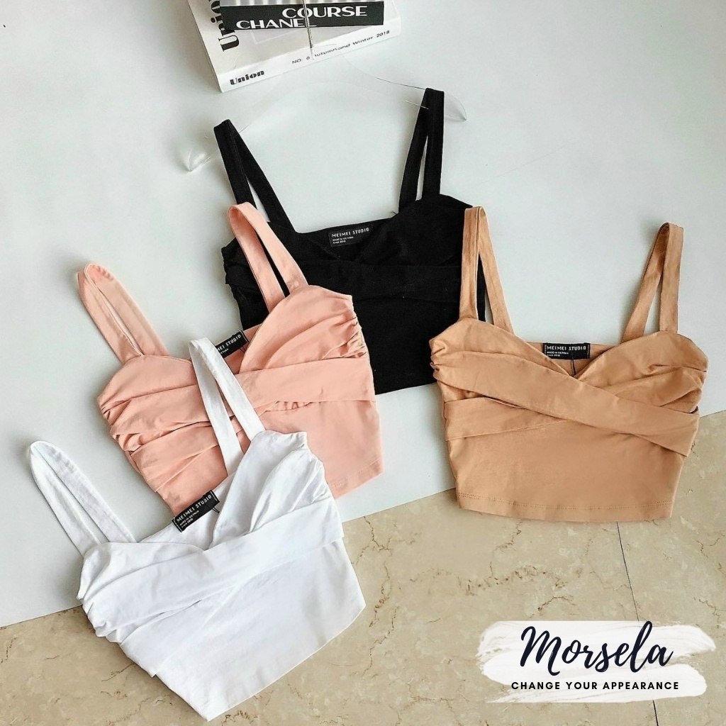 Áo croprop 2 dây có mút ngực kiểu Hàn Quốc sexy gợi cảm - Ao ôm cổ tim thời trang dành cho nữ - Morsela