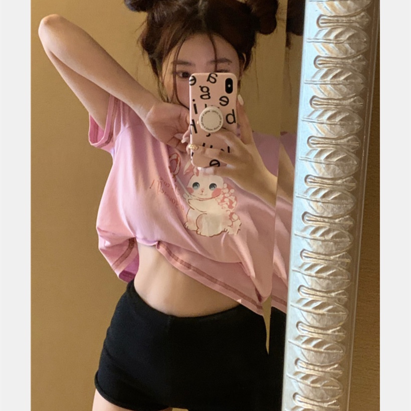 Áo Thun Crop Top Tay Ngắn Cổ Tròn Dễ Thương