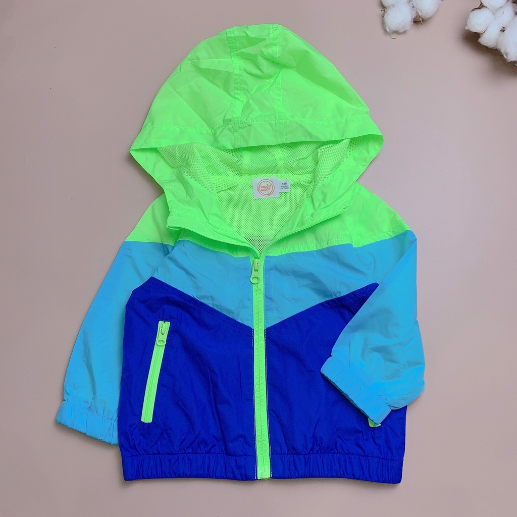 Áo khoác gió wonder nation xanh neon phối xanh dương lót lưới
