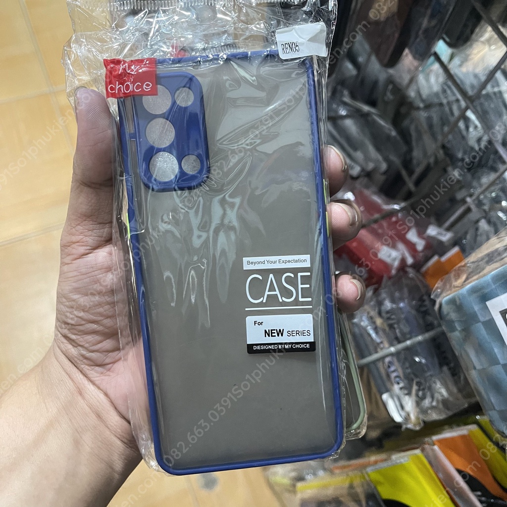 Ốp lưng Oppo Reno 5 viền màu dẻo, lưng cứng nhám chống ố và có lỗ bảo vệ cam