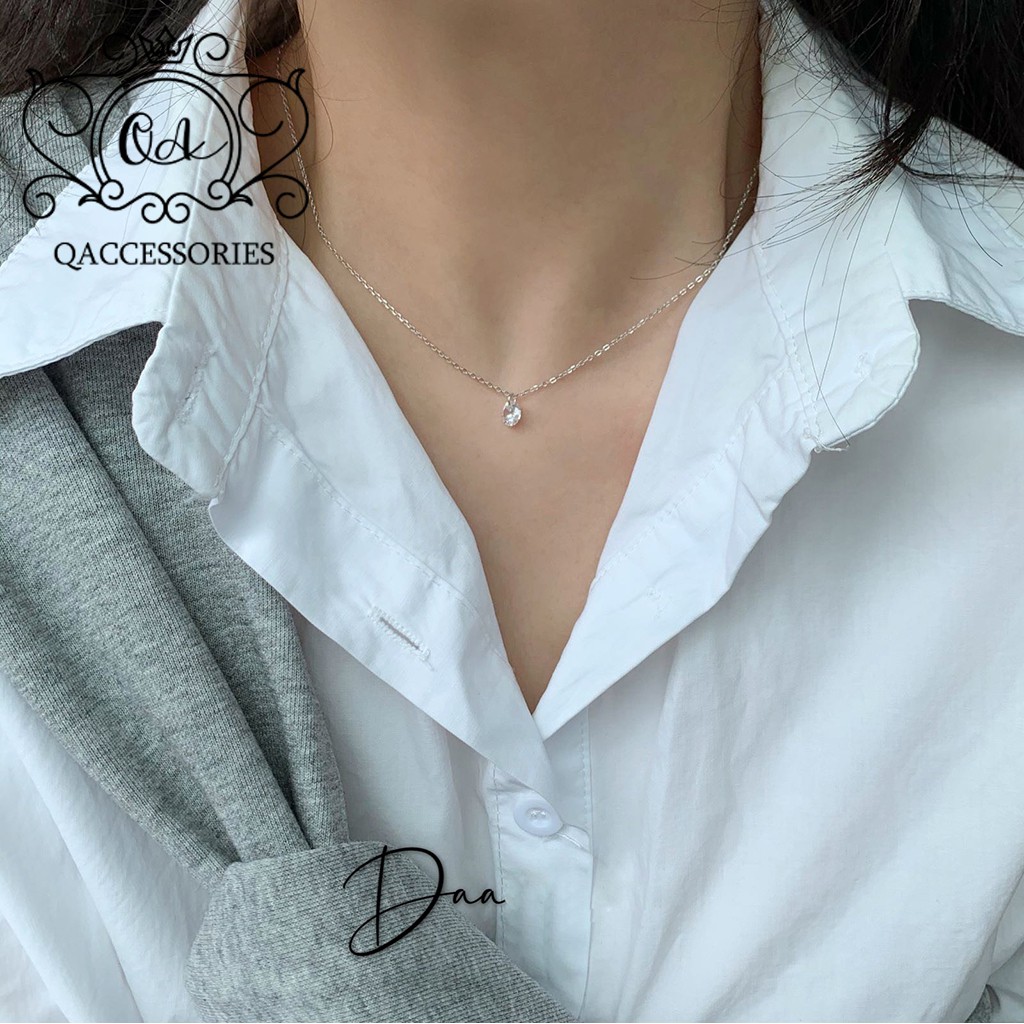 Dây chuyền bạc 925 mặt đá nhỏ giác cắt vòng cổ nữ tối giản S925 DIAMOND Silver Necklace QA SILVER NE181202