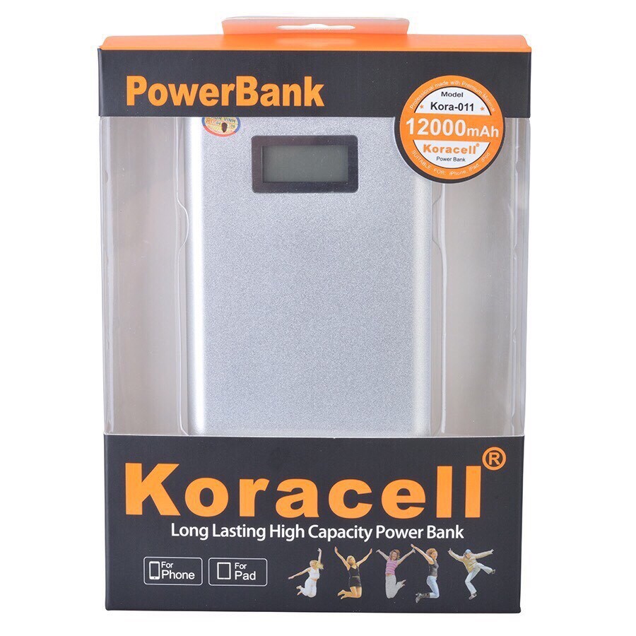 Pin sạc dự phòng KORACELL 12.000mAh, Có LCD hiển thị pin. HÀNG CHÍNH HÃNG BẢO HÀNH 12 tháng