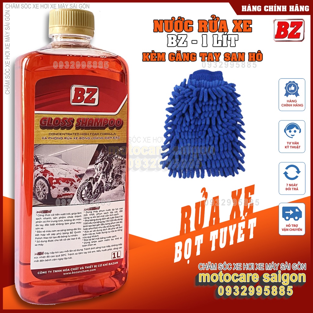 [TẶNG GĂNG TAY] Xà bông BZ rửa xe Gloss Shampoo thế hệ mới siêu bọt rửa cực sạch