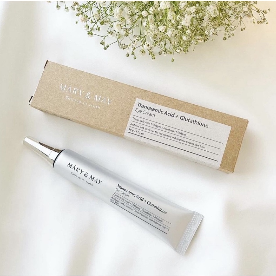 Kem mắt làm sáng da mờ thâm Mary&May Tranexamic Acid+ Glutathion Eye Cream 30ml