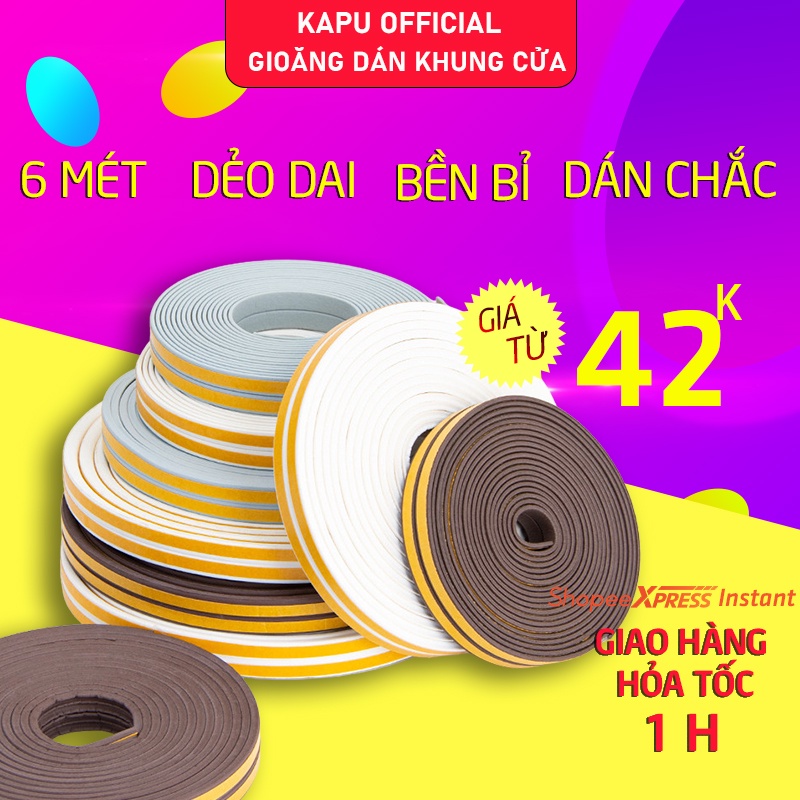 Ron cao su dán khung cửa dài 6 mét chống gió lùa, côn trùng, gioăng cửa giảm trấn nhiều màu sắc, kích cỡ