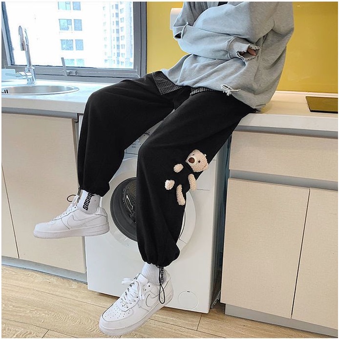 Quần Dài Thể Thao Dáng Rộng Lót Lông Cừu Thời Trang Mùa Thu Cho Nữ