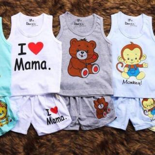 Bộ cotton co dãn cho bé trai gái cực yêu áo 3 lỗ quần đùi và cả quần chíp màu sắc đẹp hài hòa hình ngộ nghĩnh đáng  yêu