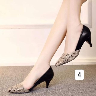 Giầy Gót Phối Da Rắn