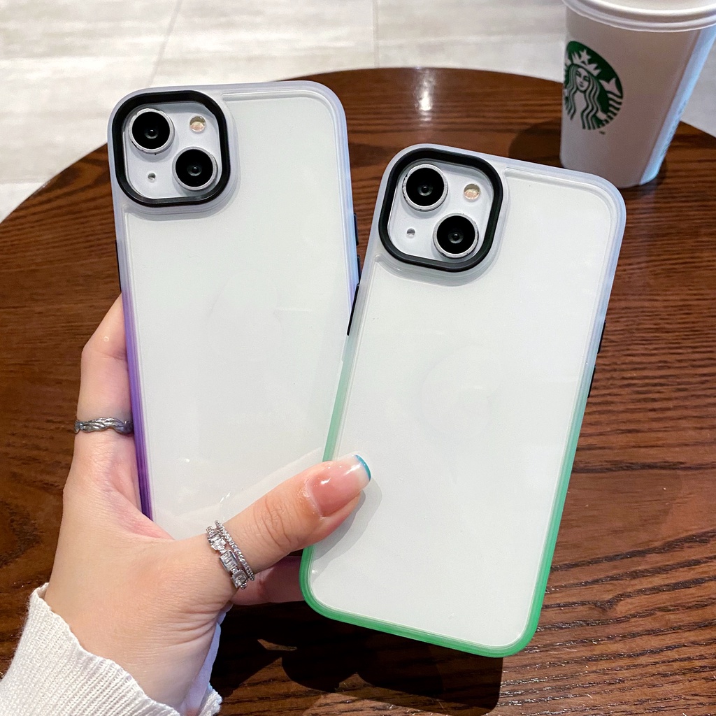 Ốp Điện Thoại Acrylic Trong Suốt Viền Màu gradient Chống Sốc / Rơi Vỡ Cho Iphone 13 12 11 Pro Max