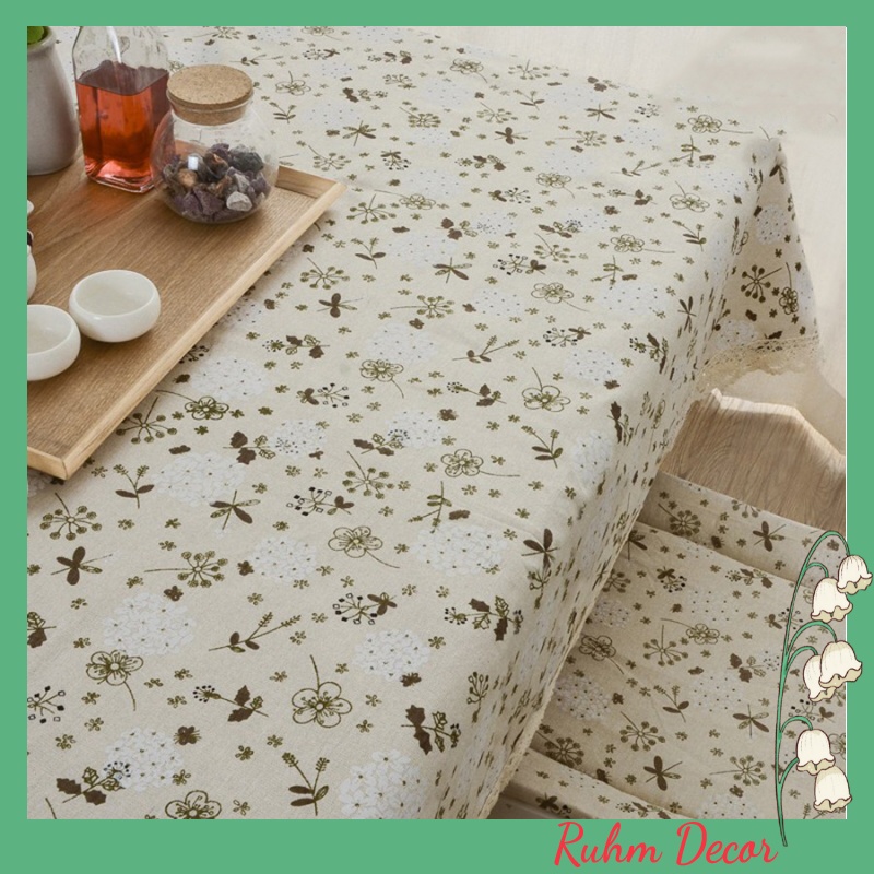 Khăn trải bàn caro cực đẹp cực rẻ - họa tiết Cẩm tú cầu trắng - KB-E02