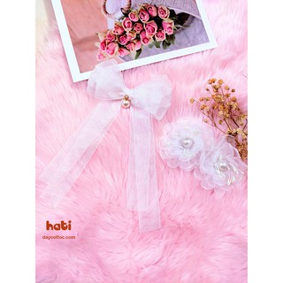 Kẹp tóc nơ voan đính ngọc - Kẹp tóc Handmade HATI