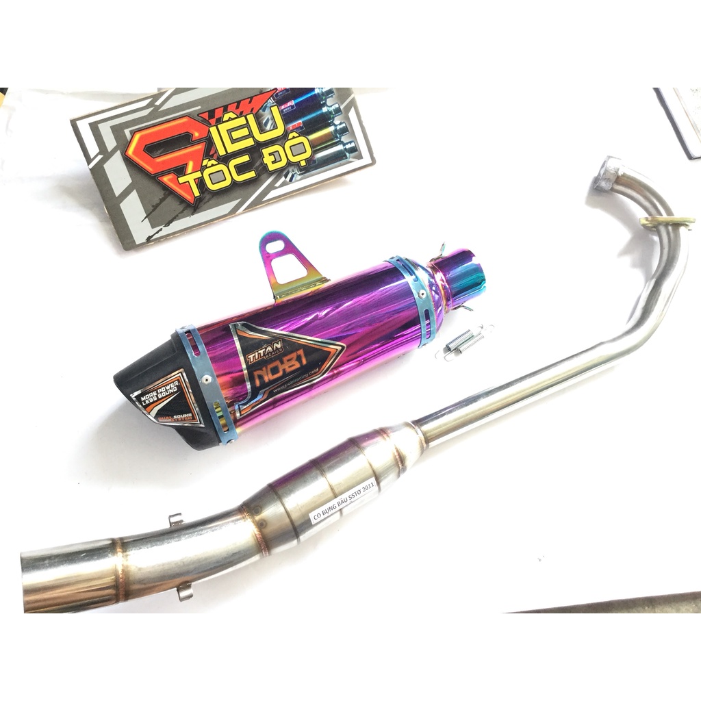Bộ pô NOBI 7 MÀU full cổ bầu hơi inox exciter, winer, sonic, raider, satria, gsx, tfx, fz, cbr, r15,...