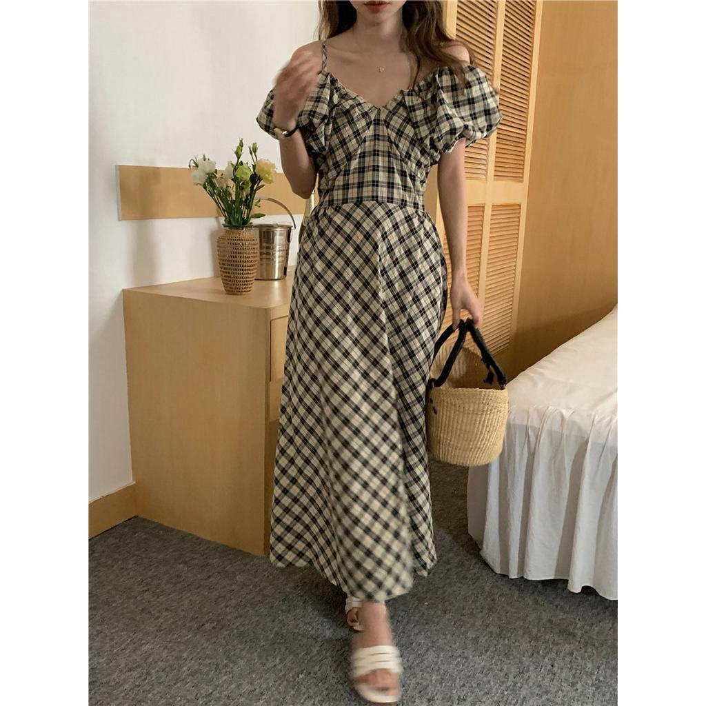 Đầm Ca Rô Thắt Dây Lãng Mạn Kiểu Pháp 63241