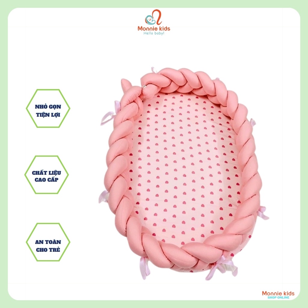 Nôi xoắn ngủ chung giường cho bé Monmon 60x80cm, nôi cotton cho trẻ sơ sinh - Monnie Kids