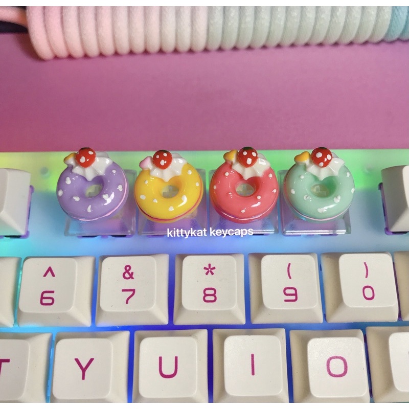 Keycap lẻ bánh Donut Xuyên Led 🍩 Keycaps food handmade trang trí bàn phím cơ gaming