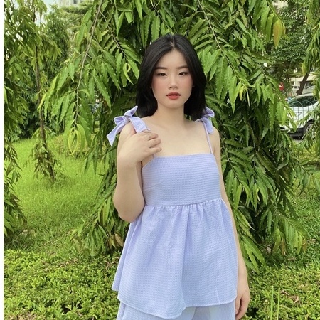 Set áo hai dây kèm nơ vai quần soóc dáng xoè thoáng mát đi chơi đi biển nhiều màu sắc
