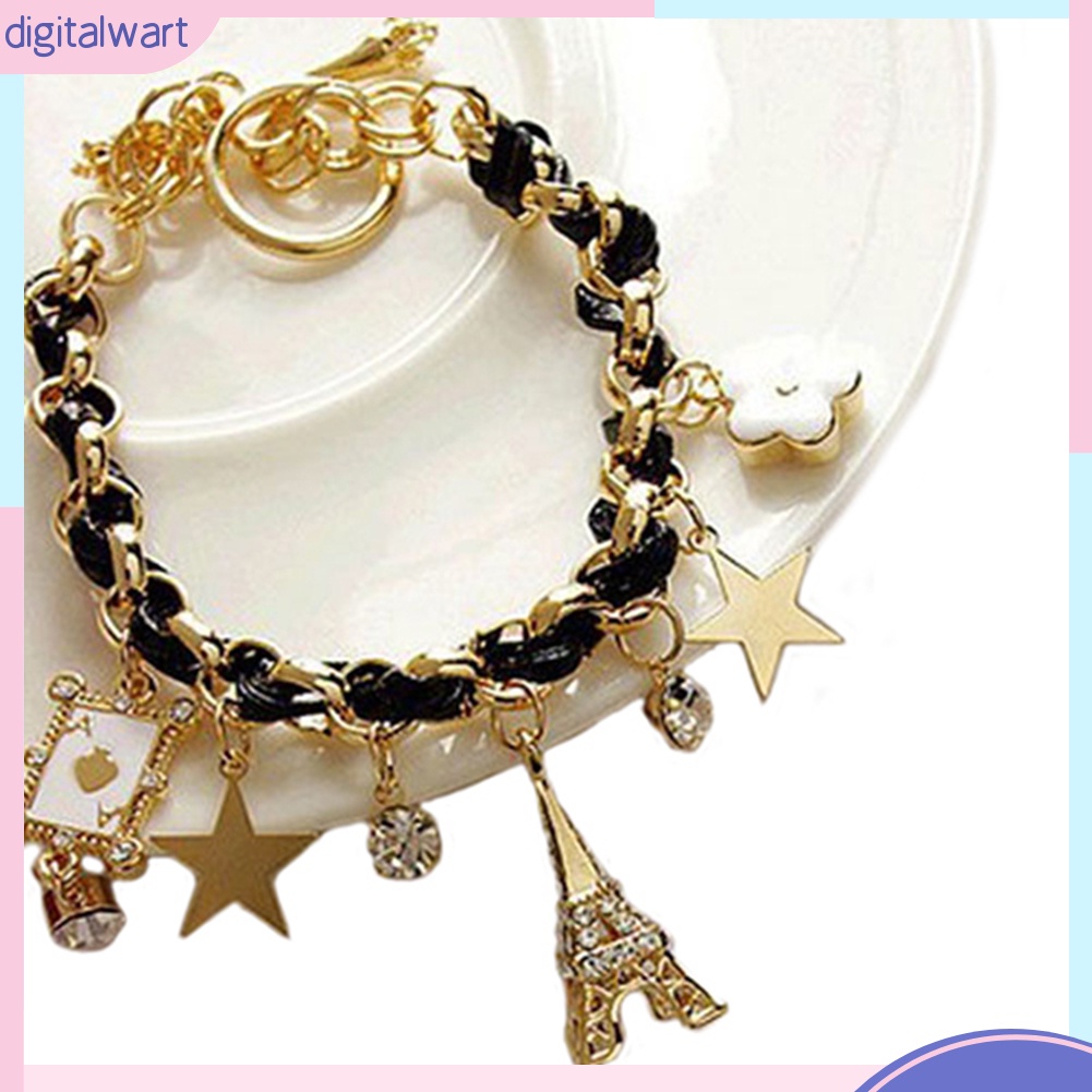 Vòng da nhân tạo đeo tay thiết kế mặt tháp Eiffel nhỏ nhắn xinh xắn dễ thương dành cho nữ