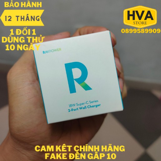 Sạc RAVPower 2 Cổng 18w Usb và C hỗ trợ sạc nhanh PD - RP-PC108 - Bảo hành 12 tháng