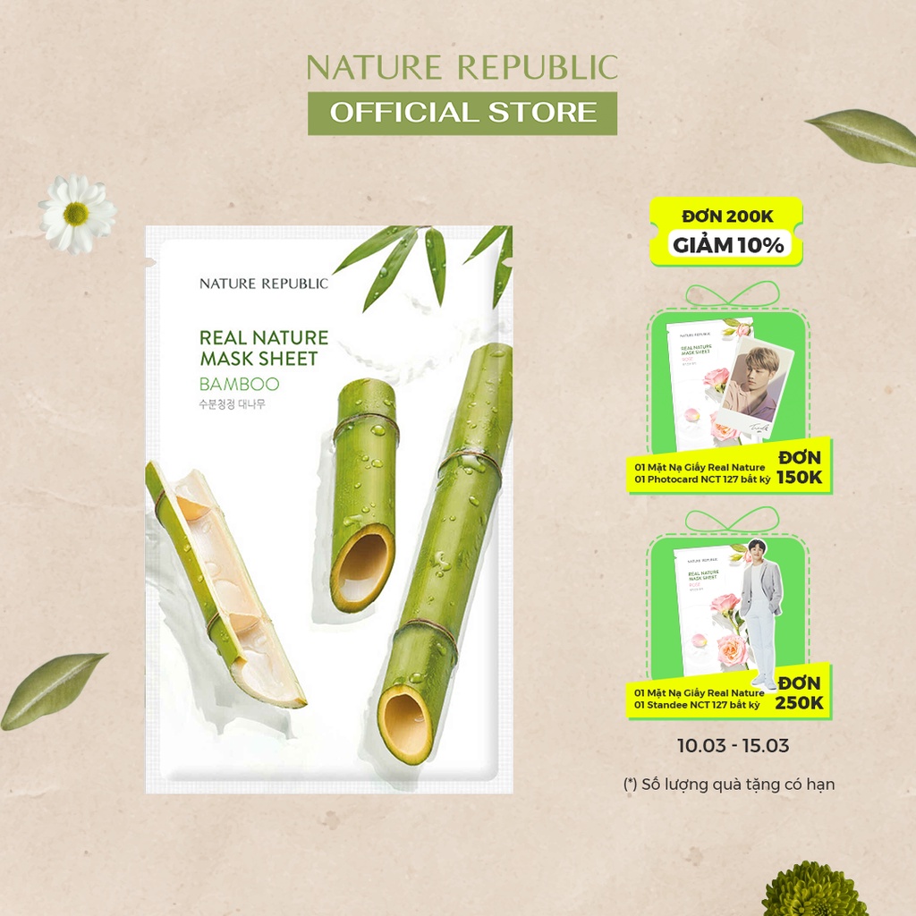 Nature Republic Mặt nạ giấy dưỡng ẩm, cấp nước cho da Real Nature Bamboo Mask Sheet 23ml