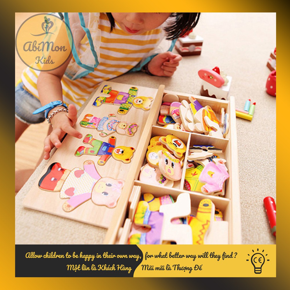 Bộ Trang Phục Gia Đình Gấu Cho Bé (Mẫu 2) ☘️ Montessori cao cấp ✨ (Đồ chơi Gỗ - Giáo Dục - An toàn - Thông minh)