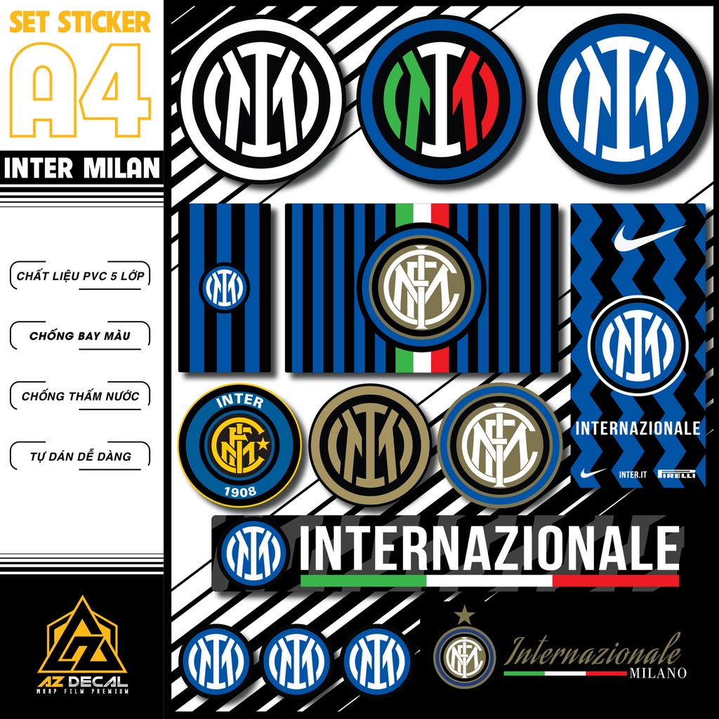 Hình Dán Bóng Đá CLB Inter Milan Dán Tem Xe, Dán Nón, Điện Thoại, Laptop - Logo Inter Chất Liệu Chống Thấm Nước, Bền Màu