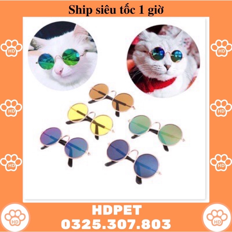 Mắt Kính chó mèo gọng vàng kính mát cho thú cưng chống tia UV