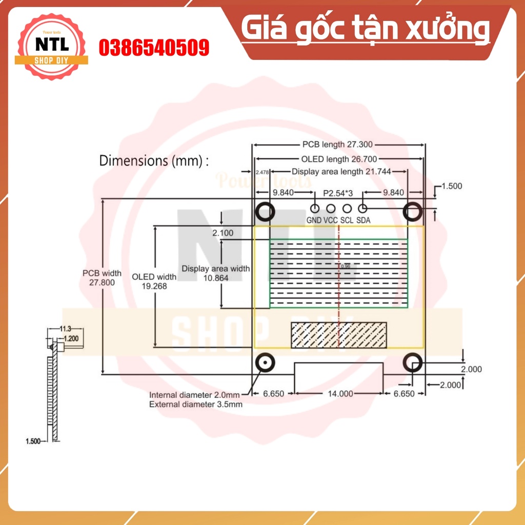 Module màn hình hiển thị OLED 0.96" 128x64 IIC I2C cho Arduino