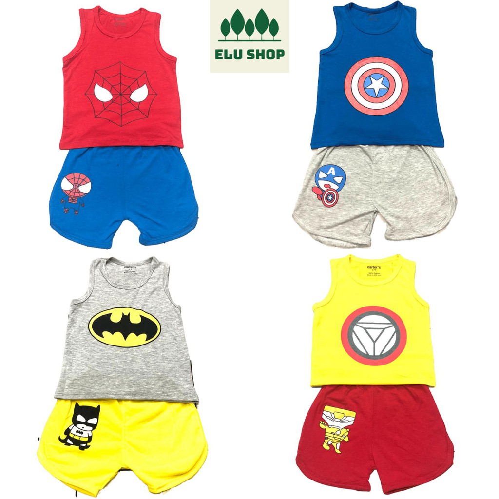 Bộ quần áo siêu nhân ba lỗ cho bé trai chất liệu cotton co dãn size 8-20kg ELU SHOP