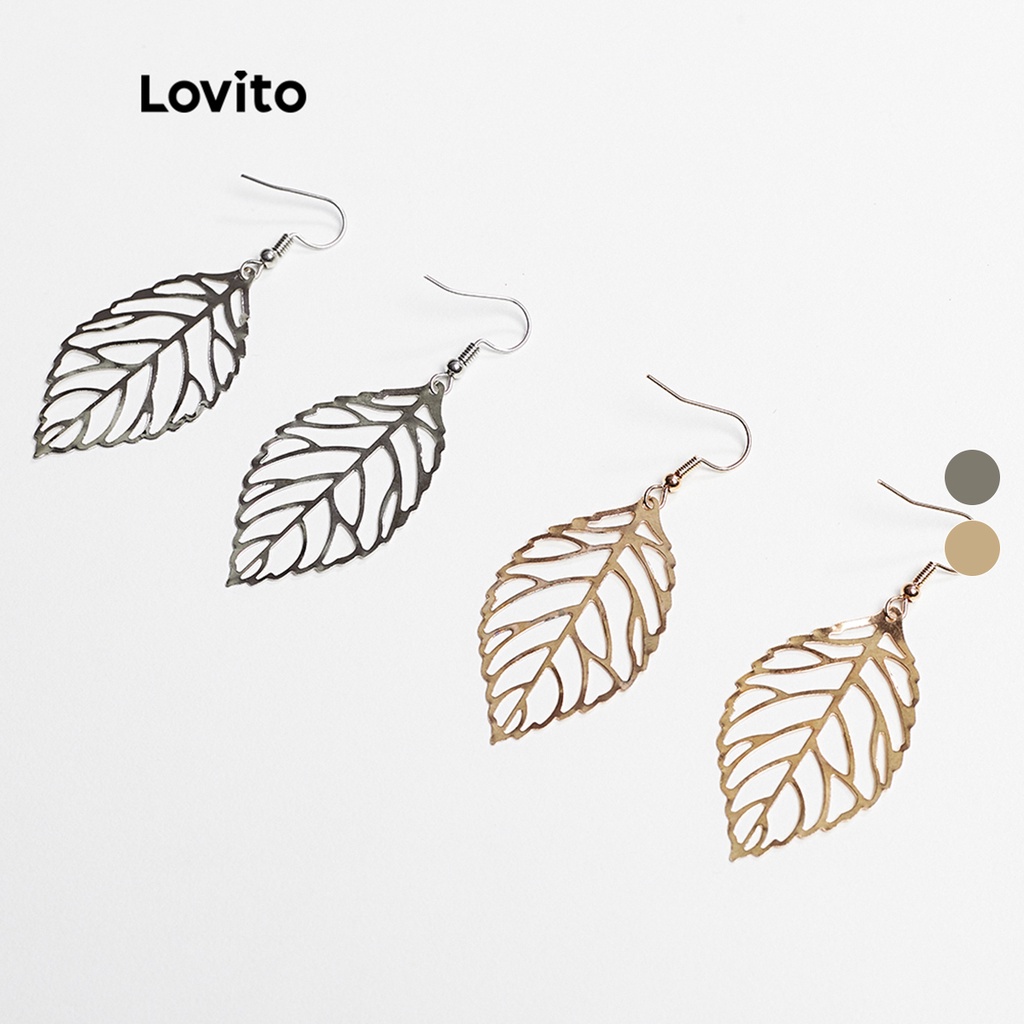 Lovito Bông tai kim loại hình chiếc lá màu vàng/bạc A07002