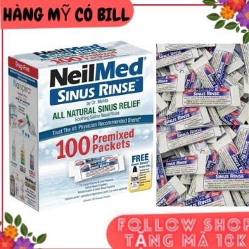 (có bill nhập) Hộp 100 Gói Muối Rửa Mũi Neilmed Sinus Rinse