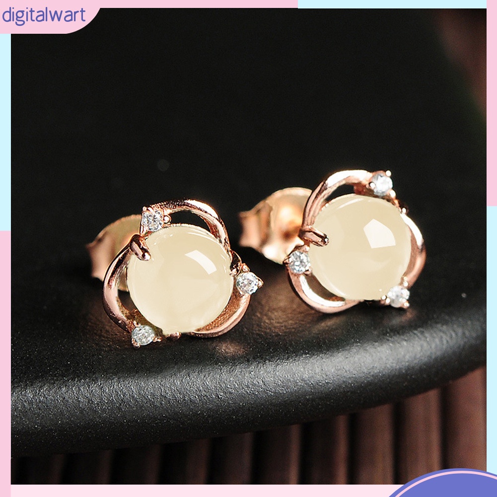 Bông tai mạ bạc hình hoa đính ngọc bích nhân tạo thời trang cho nữ