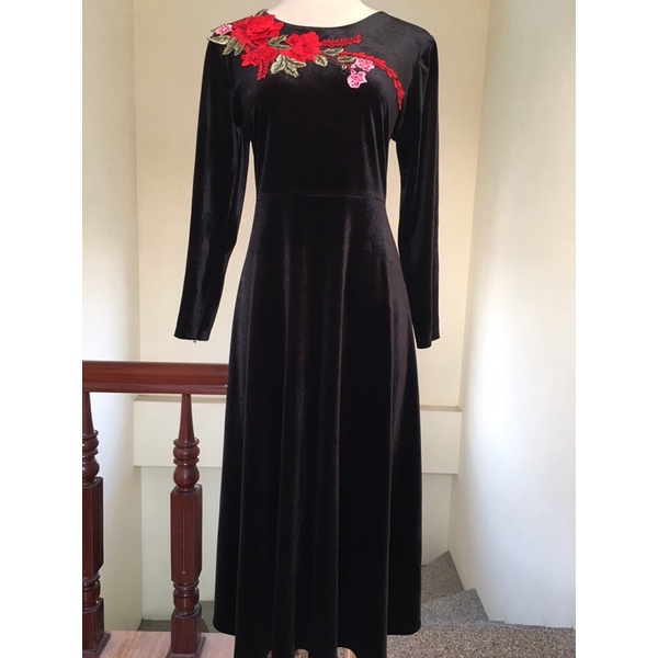 Đầm nhung dáng xoè trung niên sang trọng mã BV34A, đầm dự tiệc trung niên