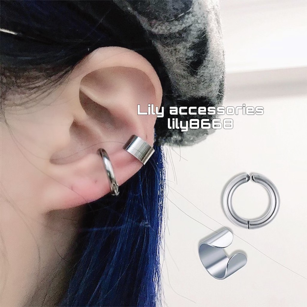 Set Ear Cuff set 2 kẹp tai titan không cần xỏ lỗ không gỉ không đen cho nam nữ