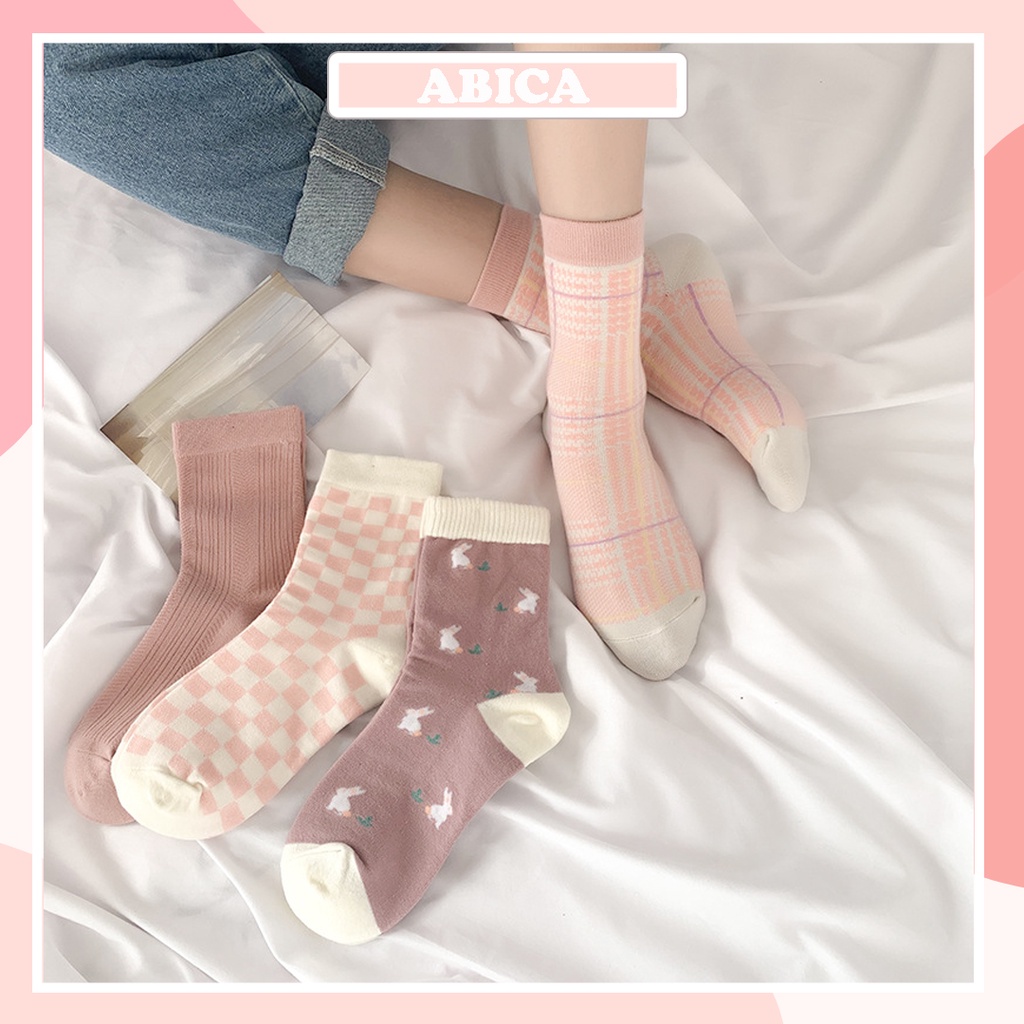 Tất cổ cao nữ vớ thời trang ABICA họa tiết chú thỏ đáng yêu chất vải dệt kim mềm mại thấm hút mồ hôi thoáng khí TD025