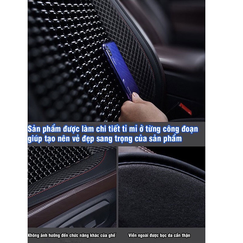 Bọc Ghế Ô Tô - Lót Ghế Ô Tô Hạt Gỗ Cao Cấp Chống Nóng, Massage Lưng,Bao Bọc Da PU Cao Cấp CARZONE
