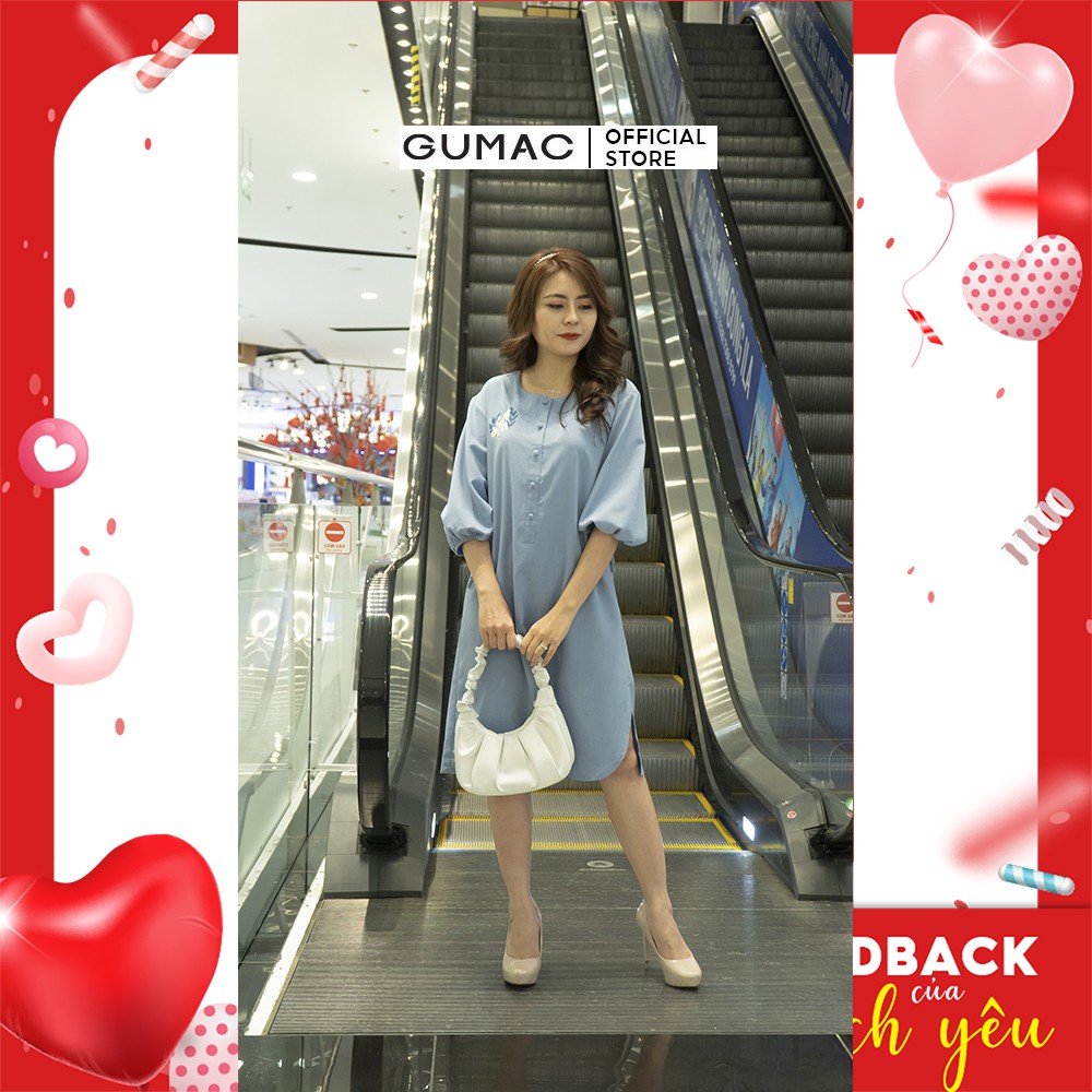[Mã WABRGULUV giảm tới 100K đơn 249K] Đầm suông nữ thêu tay lỡ GUMAC màu xanh thanh lịch, sang trọng DB448 | BigBuy360 - bigbuy360.vn