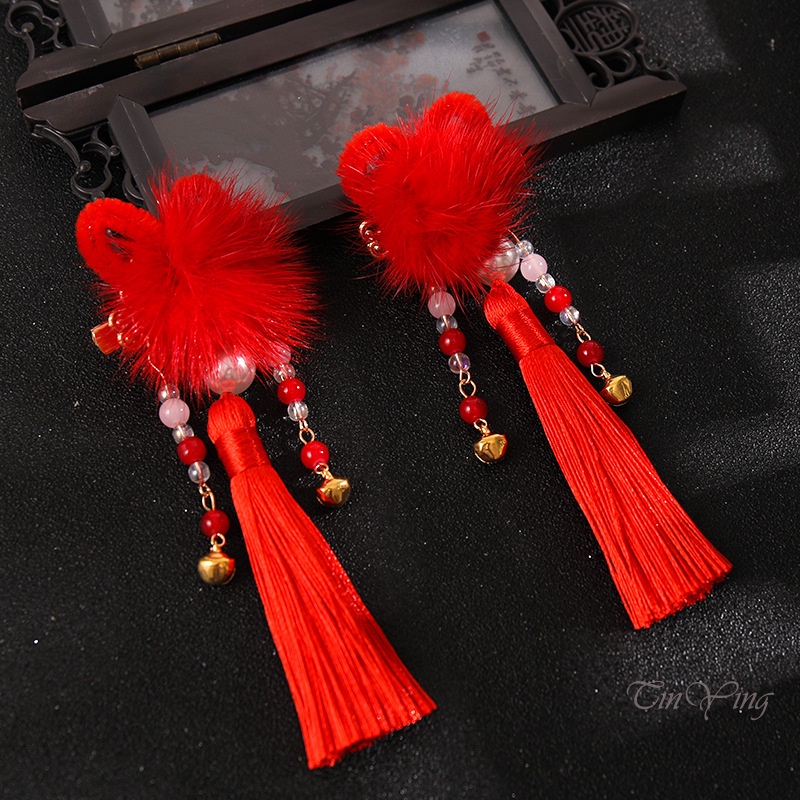 GETNOIVAS Set 2 kẹp tóc tua rua phong cách Trung Hoa cổ điển dễ thương cho nữ