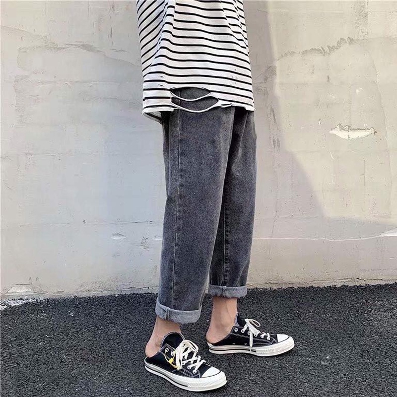 Quần Baggy Jeans Nam Xám Trơn Ống Suông Rộng Dáng Đứng Vải Co Giãn Nhẹ Cạp Cao 2STOREGLE Phong Cách Trẻ Trung