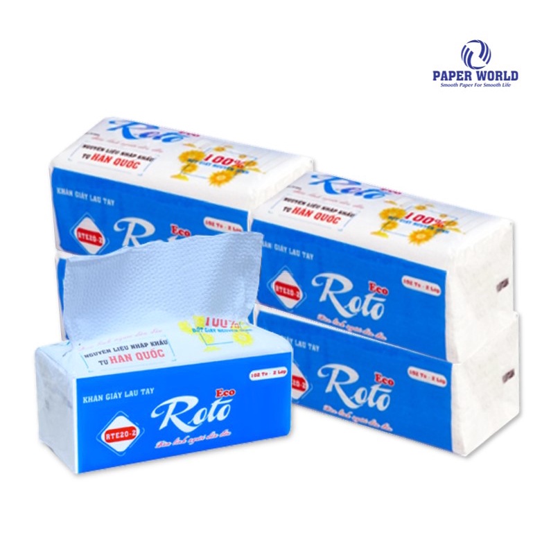 Khăn giấy rút lau tay đa năng 2 lớp 102 tờ ROTO ECO| Thế Giới Giấy | 100% bột giấy nguyên sinh | RTE20-2.