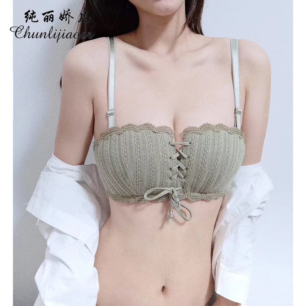 Pure Li Jiao Er New Deep V Sexy Tam giác có thể điều chỉnh Cúp / Cúp bốn góc Tùy chọn, Ngực tập trung, Không có vòng thép lên trên Đồ lót, Đồ lót ren tinh tế của phụ nữ có nhiều ngực, Đồ lót có nút phía trước