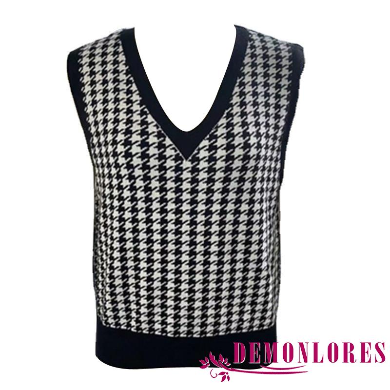 Áo Dệt Kim Sát Nách Dáng Rộng Phối Cổ Chữ V Quyến Rũ Cho Nữ