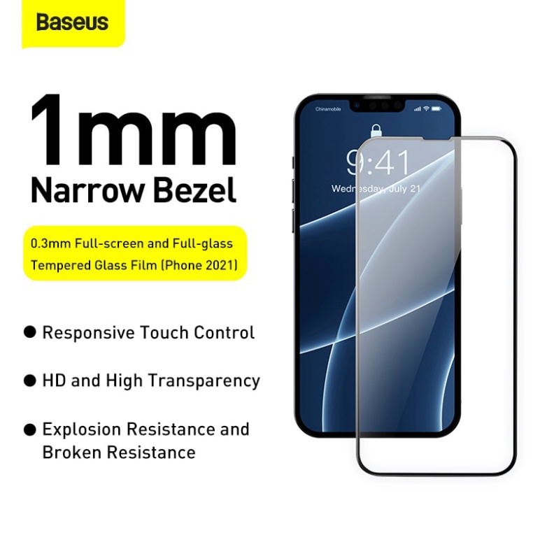 Set 2 Kính Cường Lực Baseus Bảo Vệ Toàn Màn Hình iPhone 13 Pro Max 0.3mm