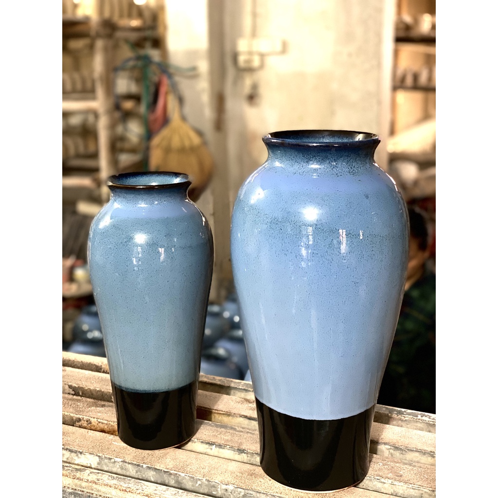 Lọ hoa sứ dáng đùi dế men hỏa biến Bát Tràng cao 34cm