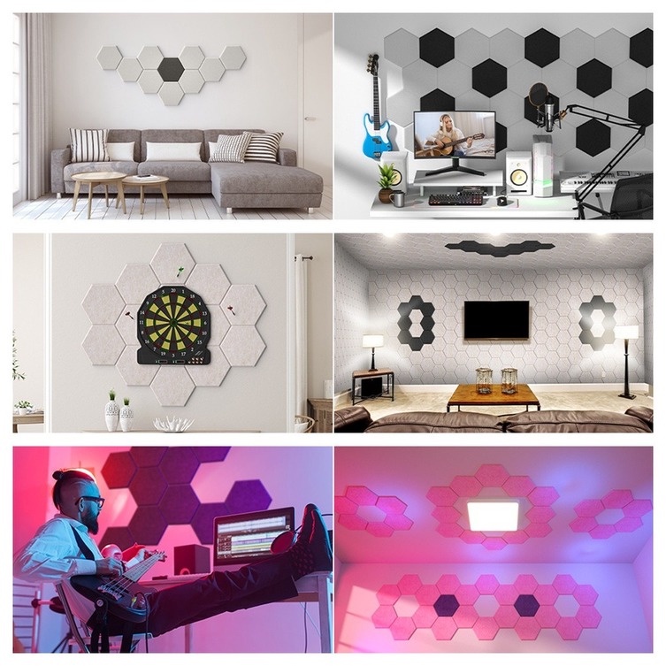 Miếng Dán Tường Hình Lục Giác Cách Âm Chống Ồn Trang Trí Nội Thất