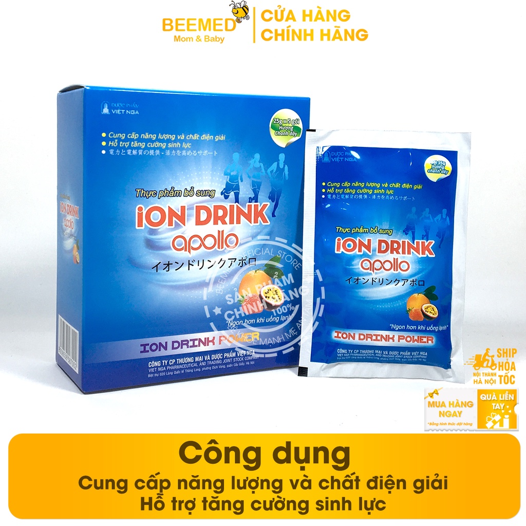 Oresol Ion Drink Apollo vị chanh leo bù nước và chất điện giải cho cơ thể - Hộp 5 gói