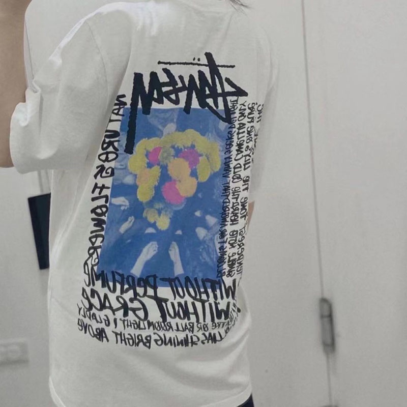 Stussy Áo Thun Tay Ngắn In Hình Hoa Trà Phong Cách hip hop Đường Phố Cá Tính Dành Cho Nam Nữ