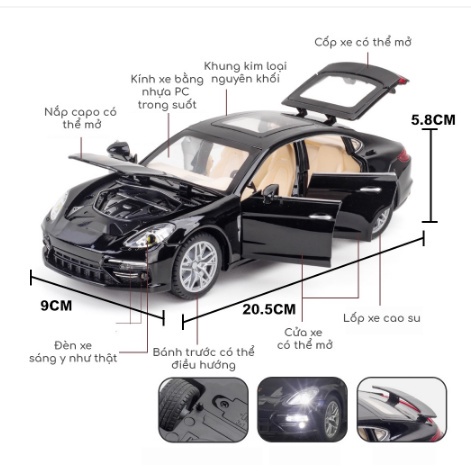 Mô hình xe Porsche Panamera tỉ lệ 1:24 kim loại ô tô đồ chơi trẻ em hãng Chezhi vỏ sắt có đèn, âm thanh oto rc trưng bày