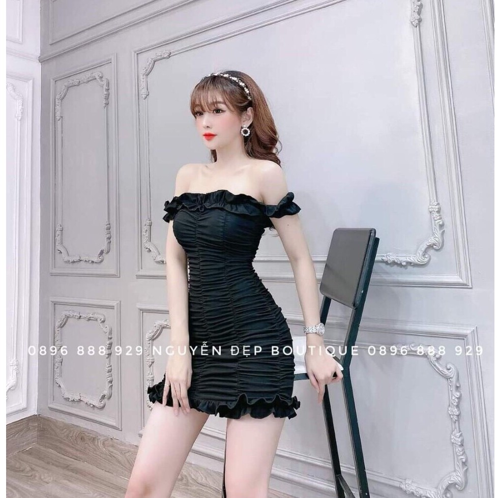 Đầm body trễ vai nhún thân kèm mút | BigBuy360 - bigbuy360.vn